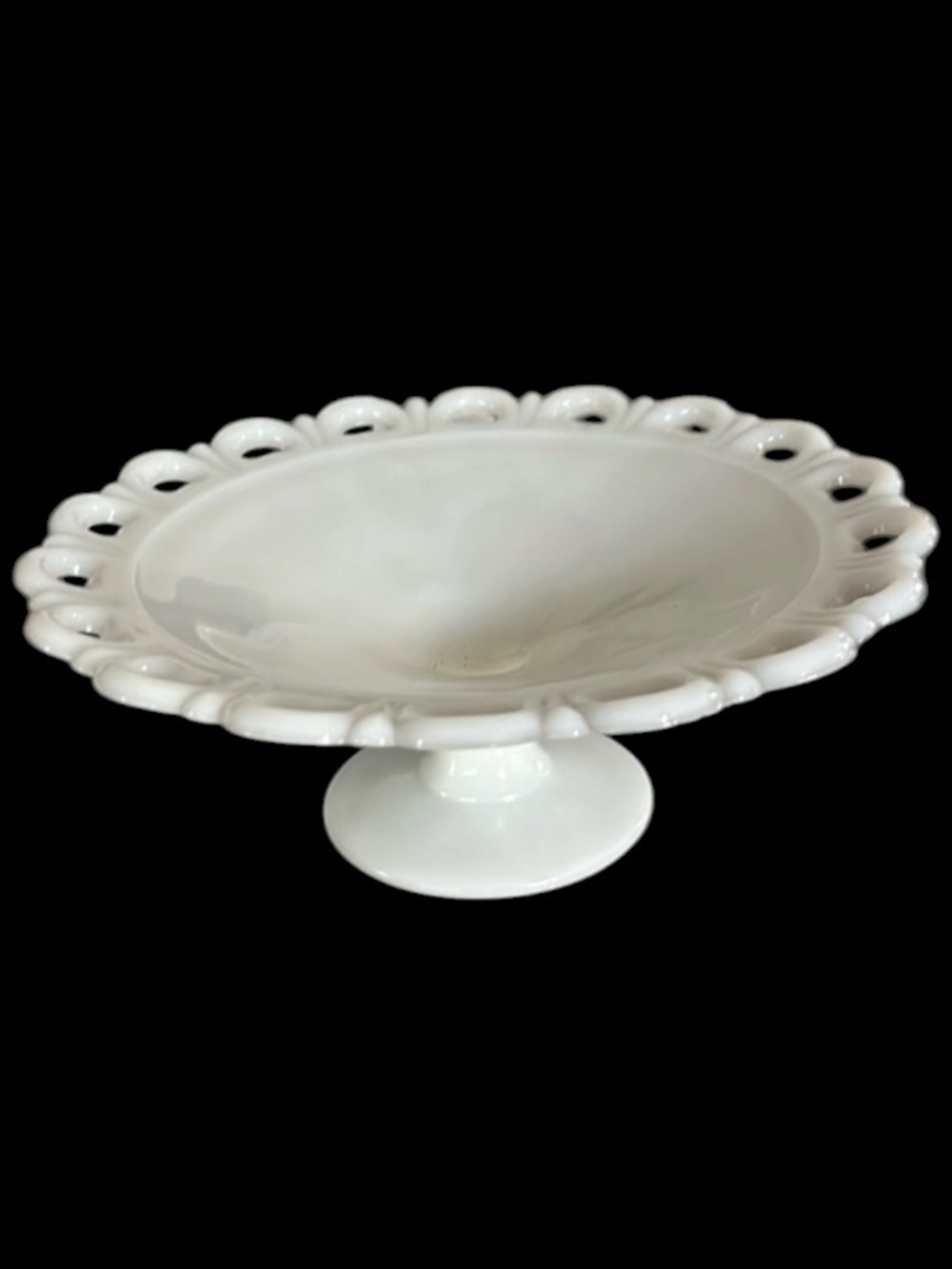 Vintage Anchor Hocking Old Colony MilkGlass Lace Edge 11” Footed Dish